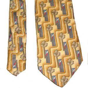 Robert Talbott Studio SILK TIE, Yellow Abstract, 58" Long, Mens, USA